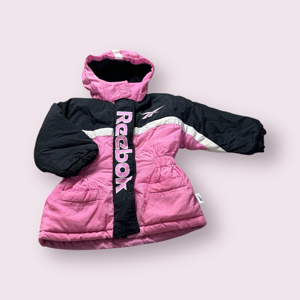 Vintage Black And Pink Girls Reebok Winter Coat With Hood No Size Tag